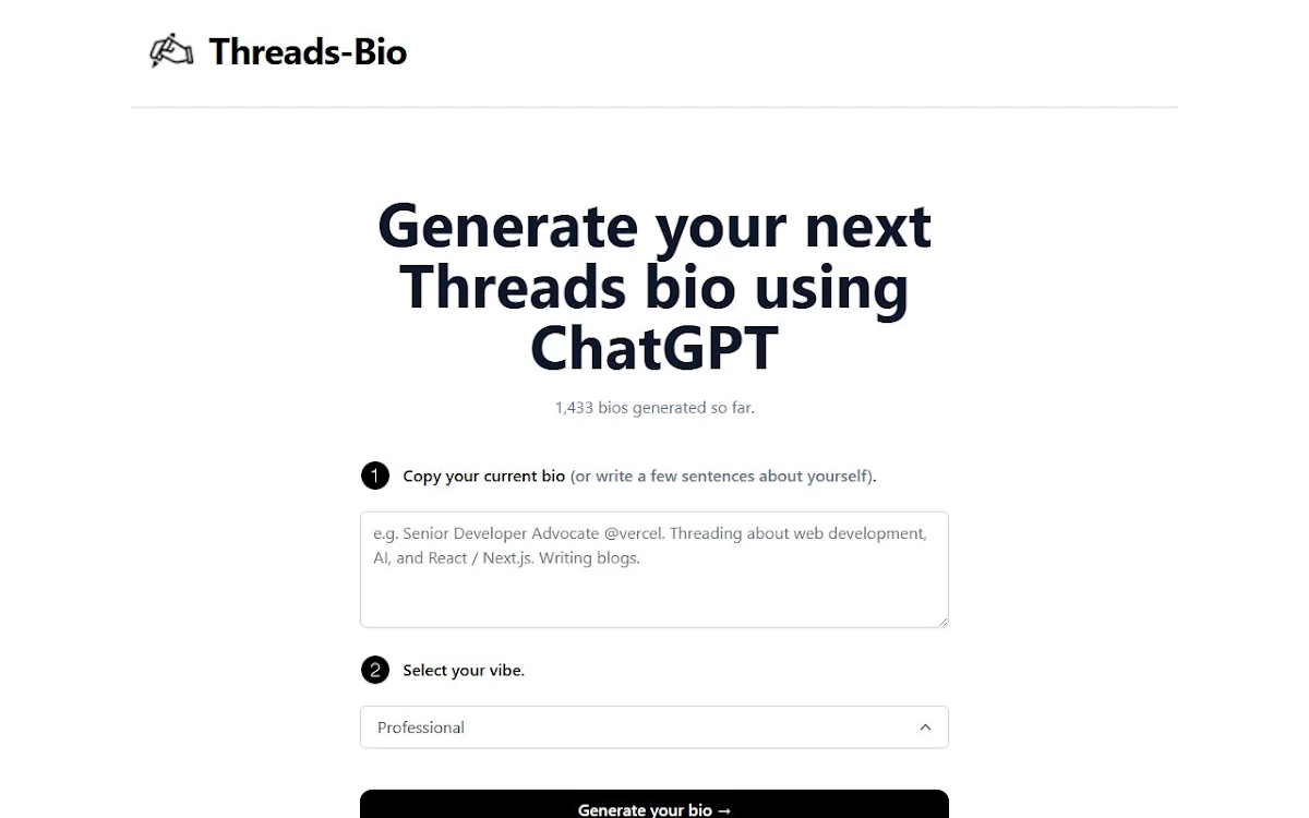 Captura de Threads Bio