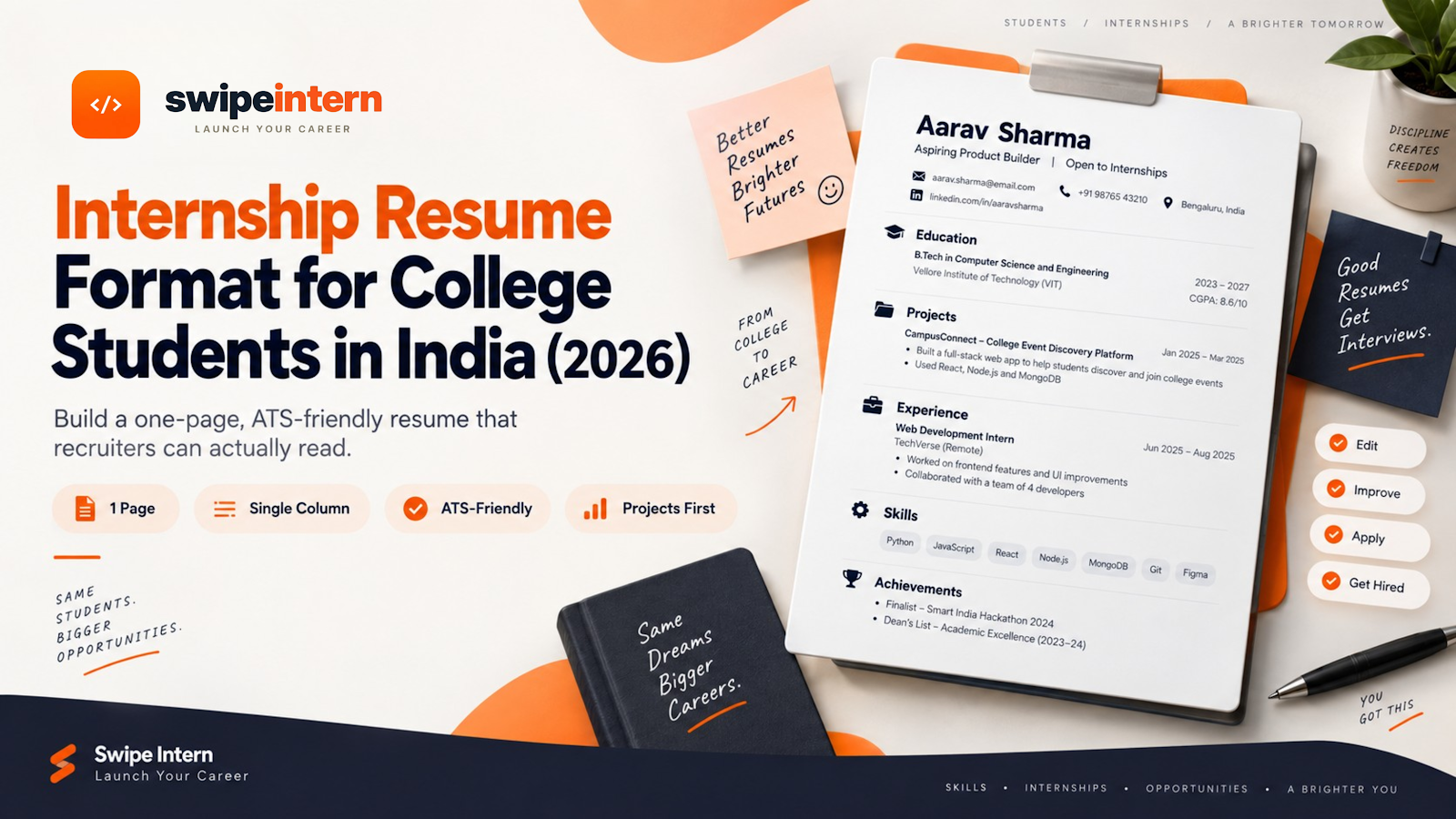 Internship Resume Format for College Students in India (2026)