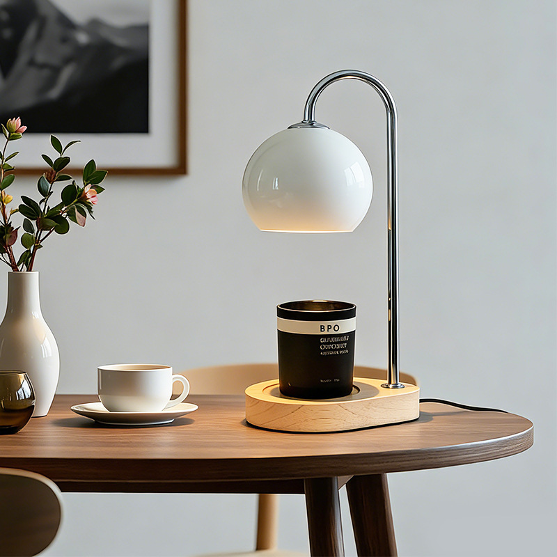 Wooden Aroma Wax Melt Lamp with Metal Shade