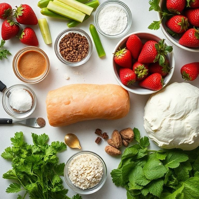 Ingredients for Easy Strawberry Shortcake Roulade Recipe for Summer Dessert - Quick & Homemade Delight