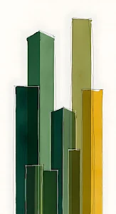 Minimalist Skyscraper Sketch in Green and Yellow Tones