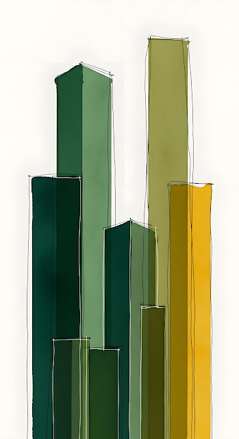 Minimalist Skyscraper Sketch in Green and Yellow Tones - Free mobile Wallpaper