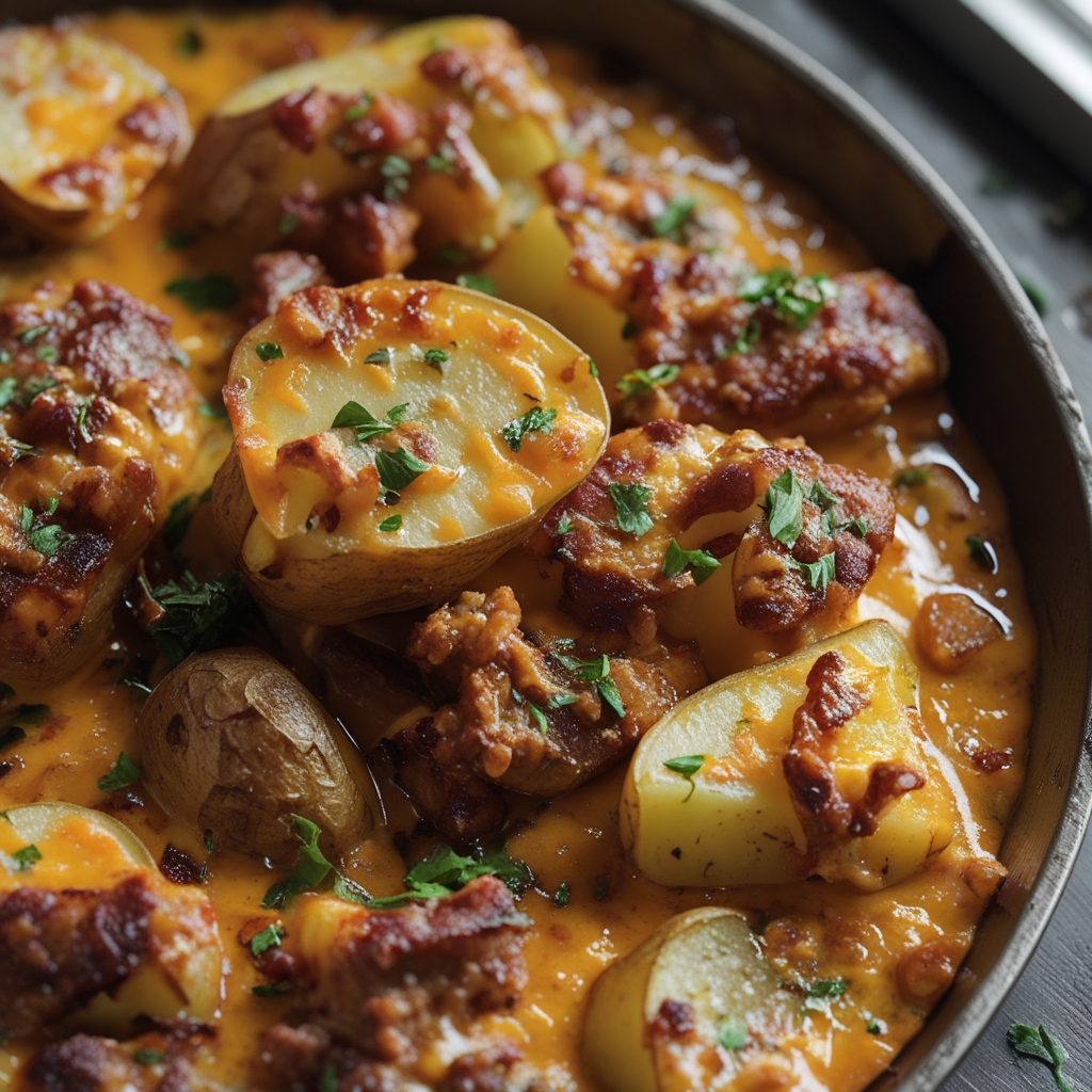 Easy One-Pan Cheesy Meat and Potato Skillet Recipe for a Quick Comfort Dinner finished