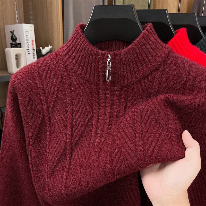 Wool sweater with zipper, chunky knit