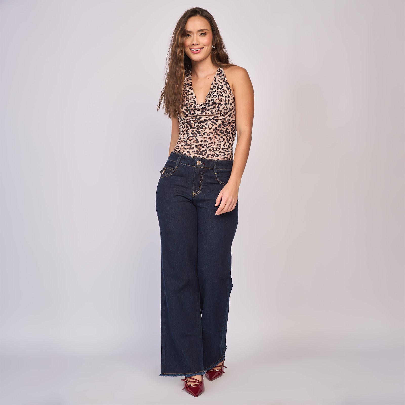 Jean  dama wide leg tiro alto licrado, color Azul oscuro