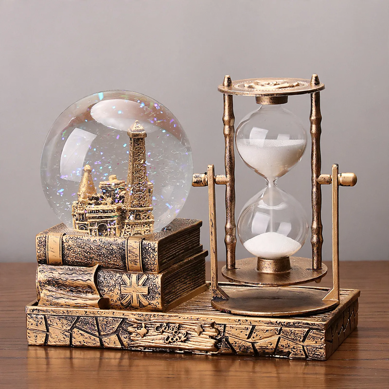 Retro Eiffelturm Sanduhr mit Spieluhr und Glaskugel