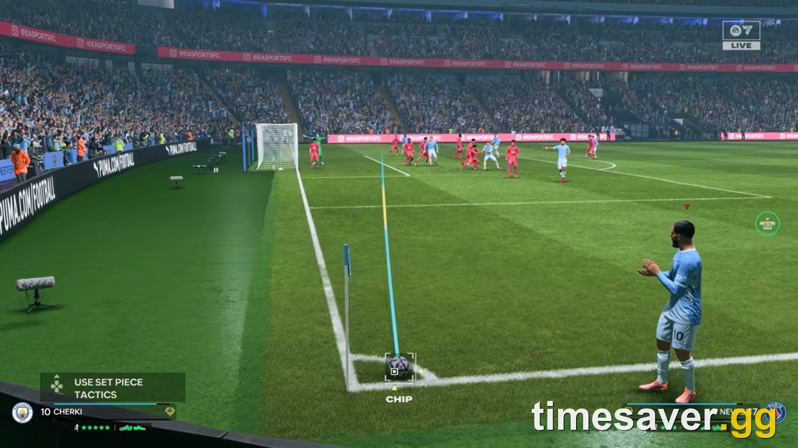 EA SPORTS FC 27 in-game gameplay screenshot of a corner kick during an Ultimate Team match