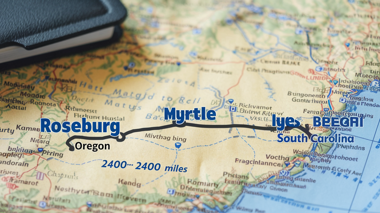 Distance from Roseburg, OR to Myrtle Beach, SC