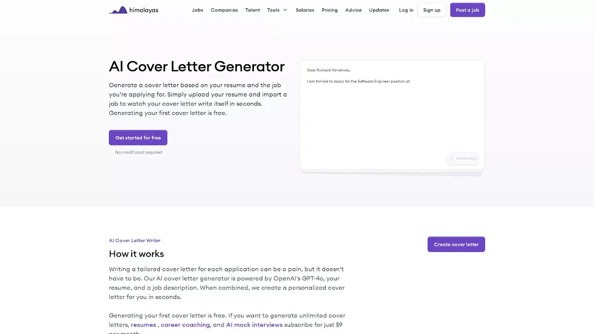Captura de AI Cover Letter Generator