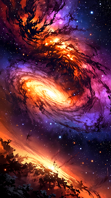 Fiery Cosmic Vortex Nebula Art, Vibrant Galaxy Spiral - Free mobile Wallpaper