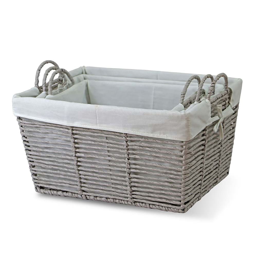 Set de canastas de ratán Good & Good® color gris/blanco, 3 piezas