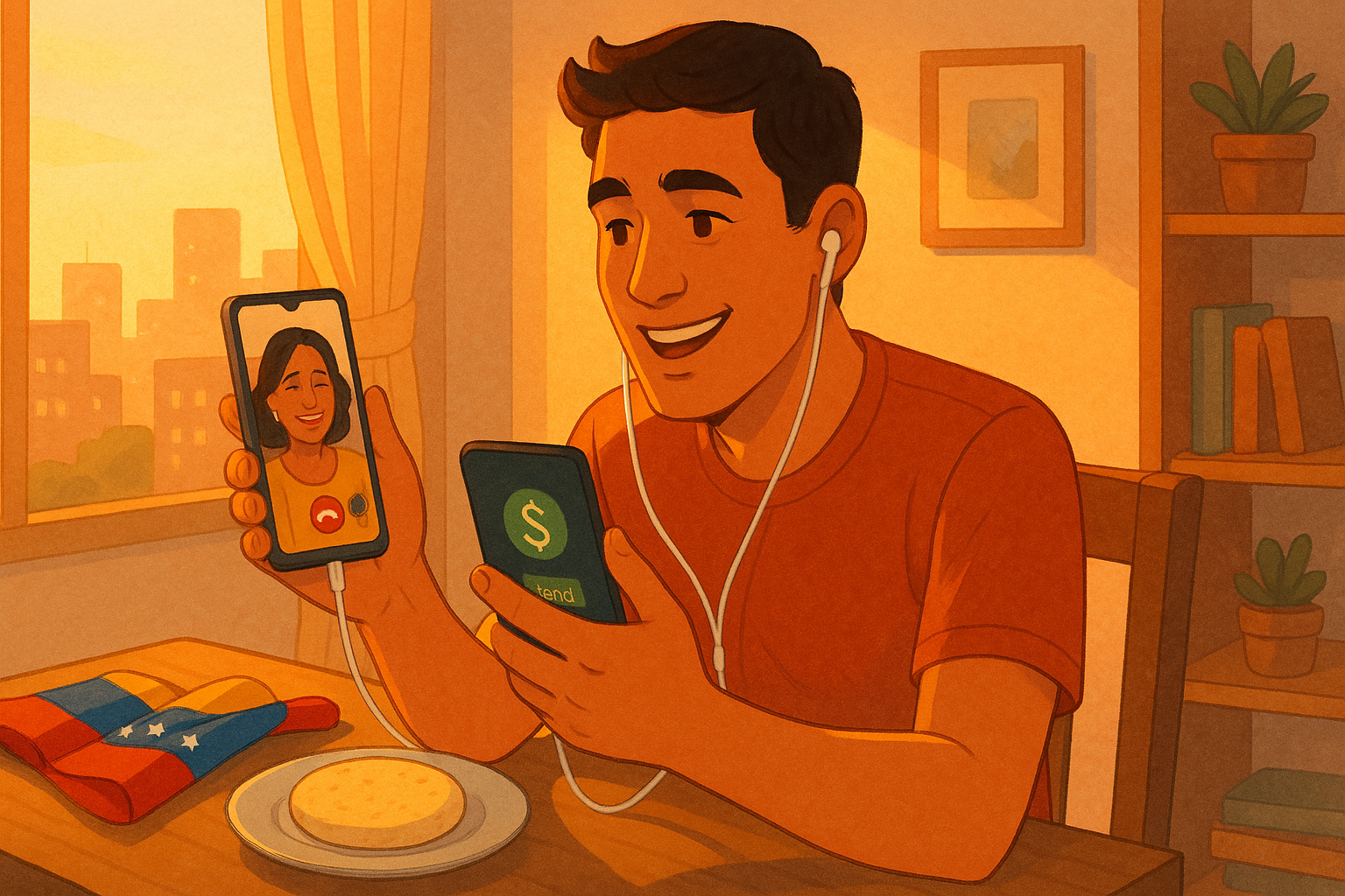 Familia venezolana recibiendo remesa y planificando gastos en el exterior