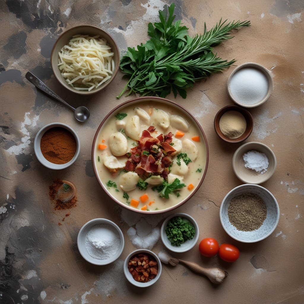 Ingredients for Creamy Pierogi Chicken Soup with Rosemary Bacon Bliss - Easy Comfort Food