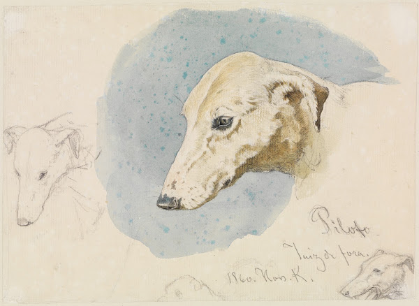 Studienblatt mit Hundeköpfen 1860