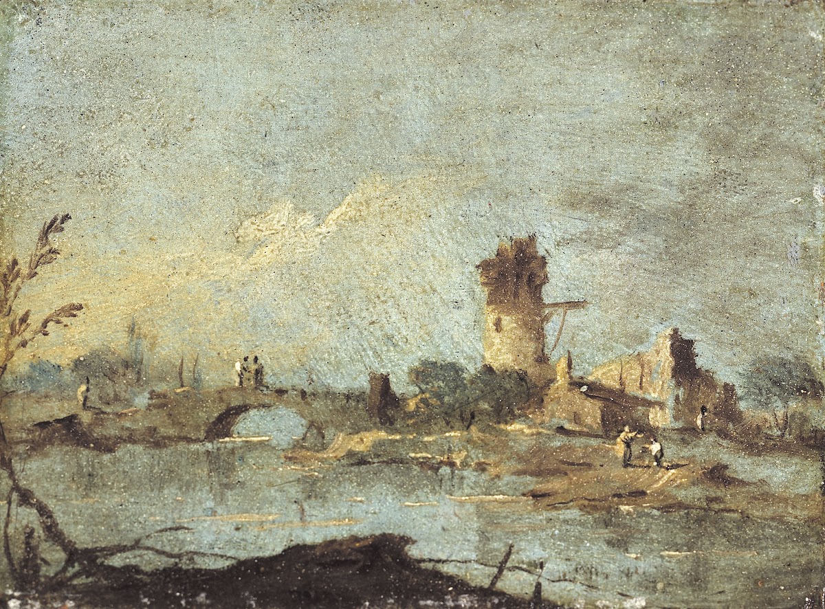 Caprice rustique avec pont et tour en ruine 18th century