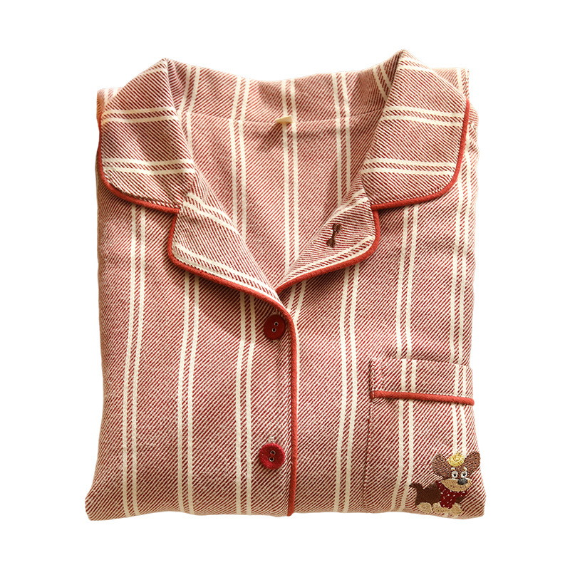 Cotton pajamas for couples, striped, embroidered