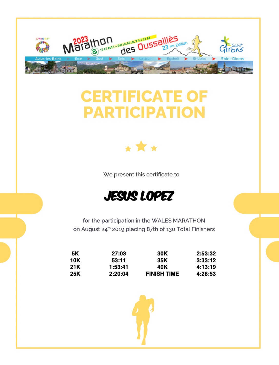 Diploma de MARATHON DES OUSSAILLES