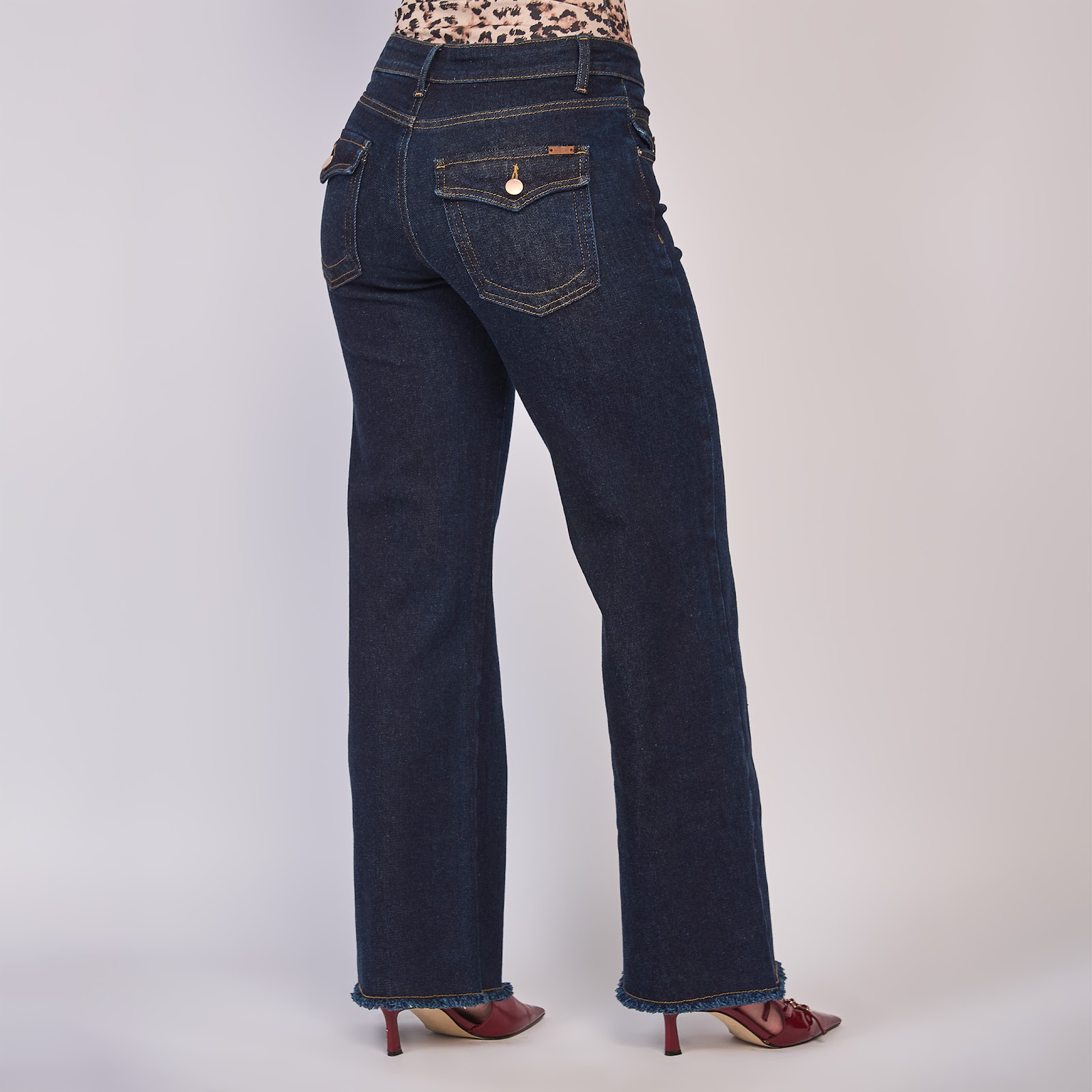 Jean  dama wide leg tiro alto licrado, color Azul oscuro - Vista 6
