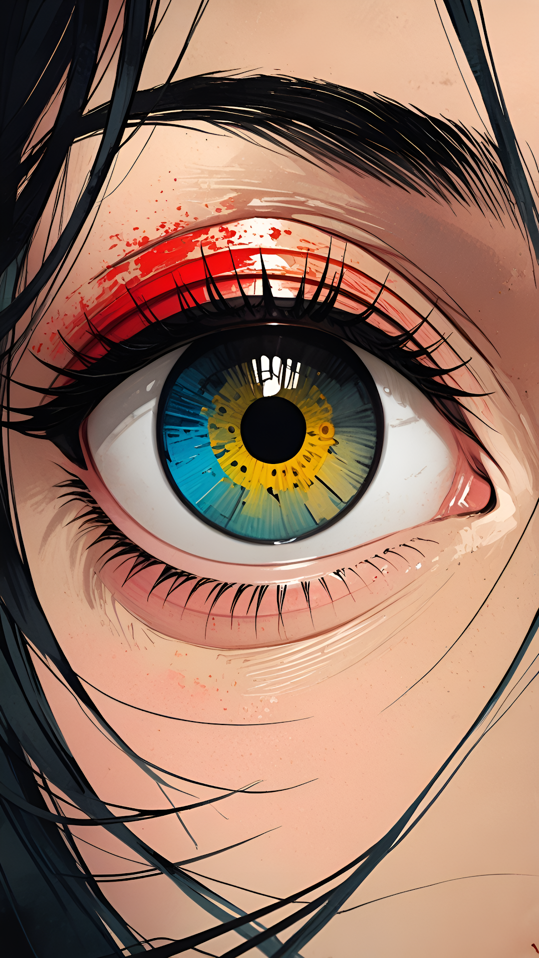 Hyper-Detailed Anime Eye with Blue and Yellow Gradient Iris - Free 4K mobile Wallpaper