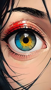 Hyper-Detailed Anime Eye with Blue and Yellow Gradient Iris