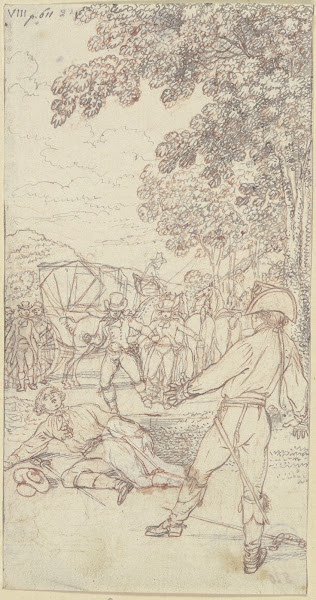 Das Duell zwischen Lovelace und Oberst Morden Lovelace sterbend am Boden ca 1796