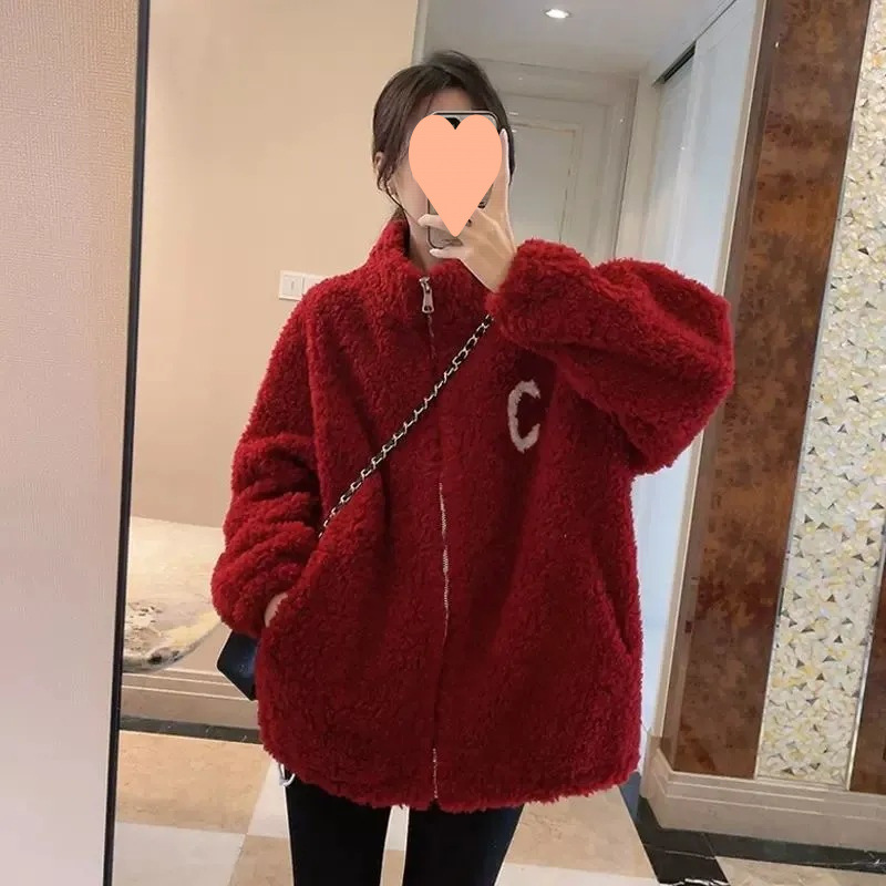 Women's Faux Lamb Fleece Baseball Jacket