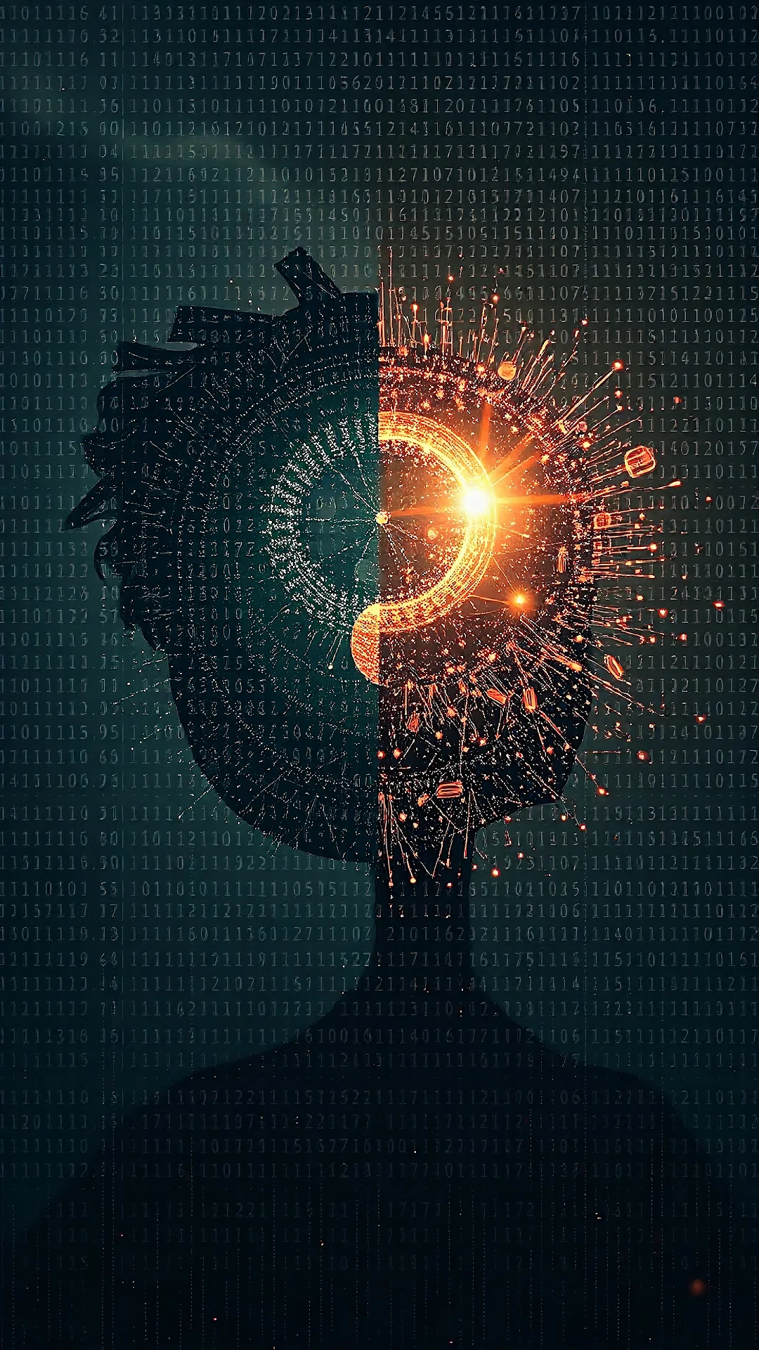 Digital Consciousness and Exploding Binary Code Mind - Free 4K mobile Wallpaper