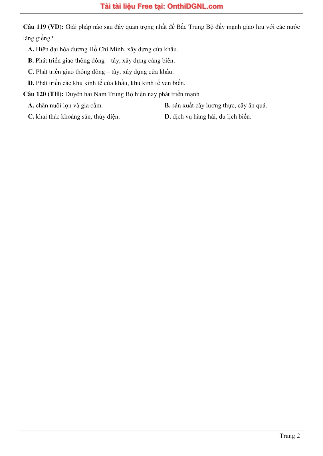 150bài tập môn Địa Lý - Ôn thi ĐGNL ĐHQG TP hà nội Phần 2