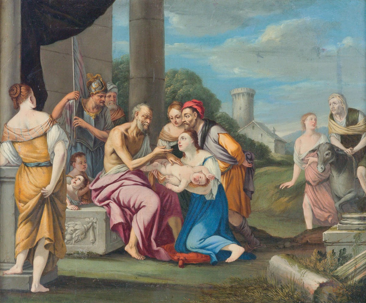 Liriope bringing Narcissus before Tiresias late 17th Century