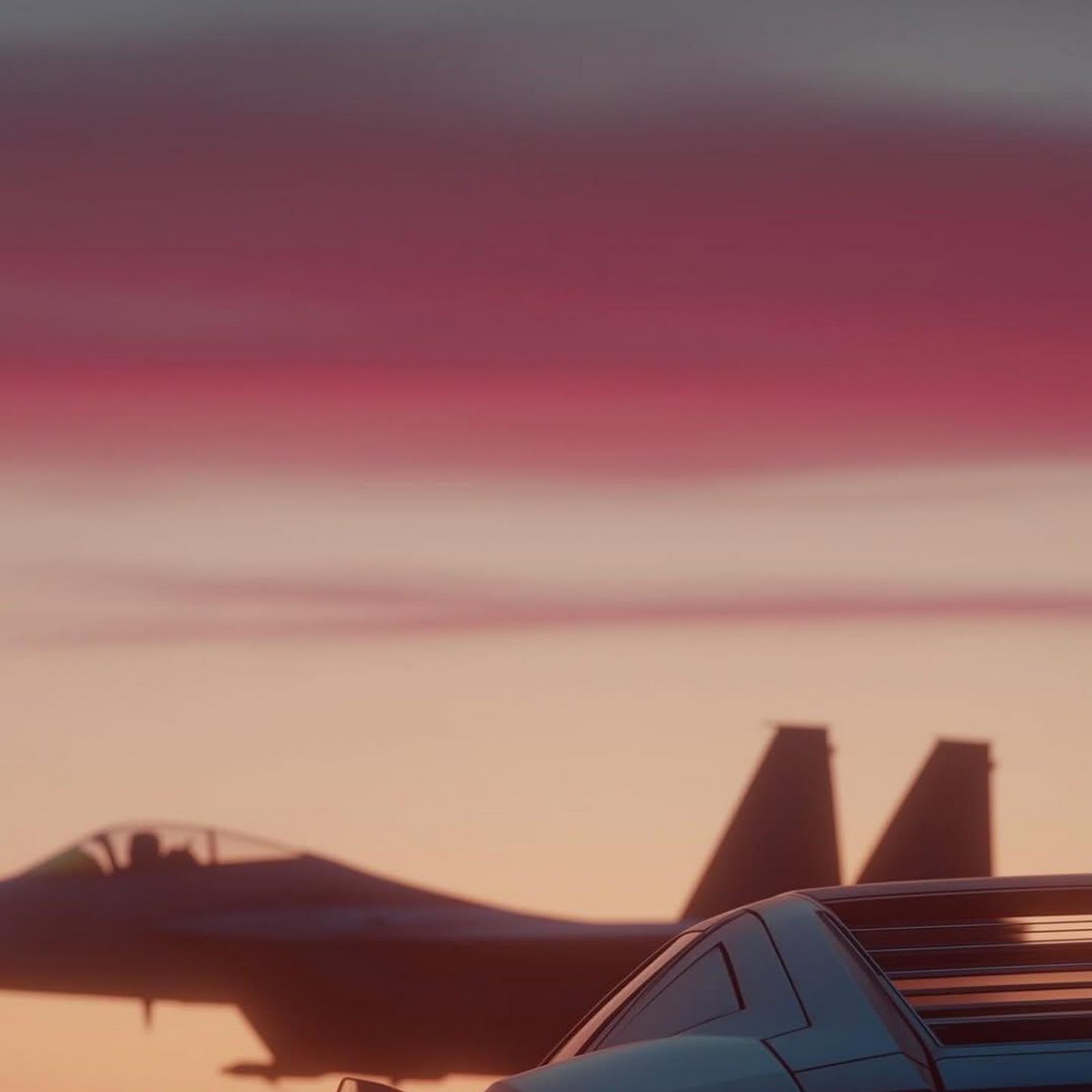 Download Retro Sports Car At Sunset Runway Full HD iPhone