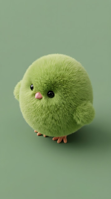CGI 3D Render of an Extremely Fluffy and Round Green Bird Character - Free mobile Wallpaper