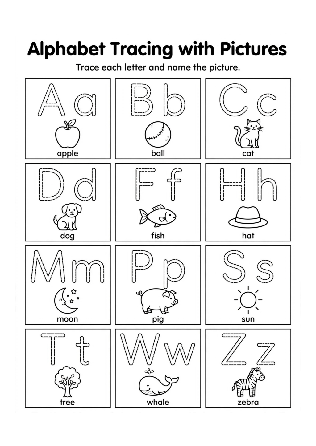 Alphabet Tracing with Pictures Worksheet