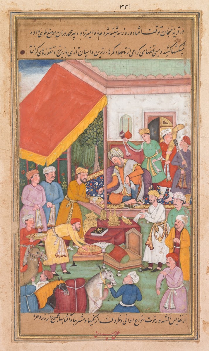 Timur distributes gifts from his grandson the Prince of Multan from a Zafar nama