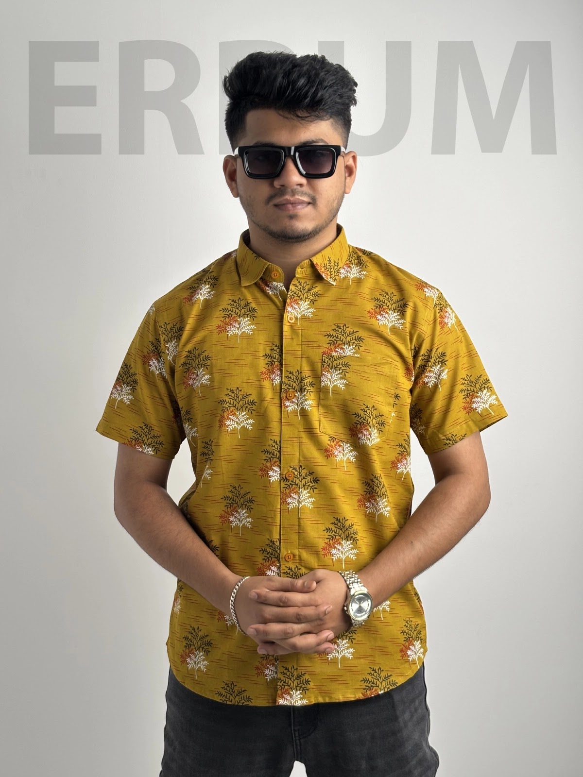 Errum Cotton Half Shirt - Mustard Yellow