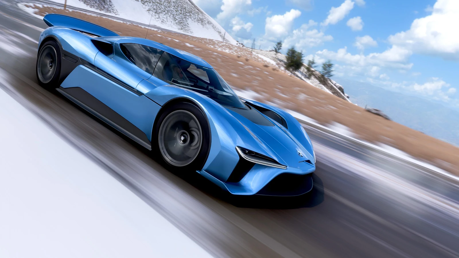 Blue NIO EP9 On Mountain Road - 3D Render 4K Wallpaper (3840x2160)