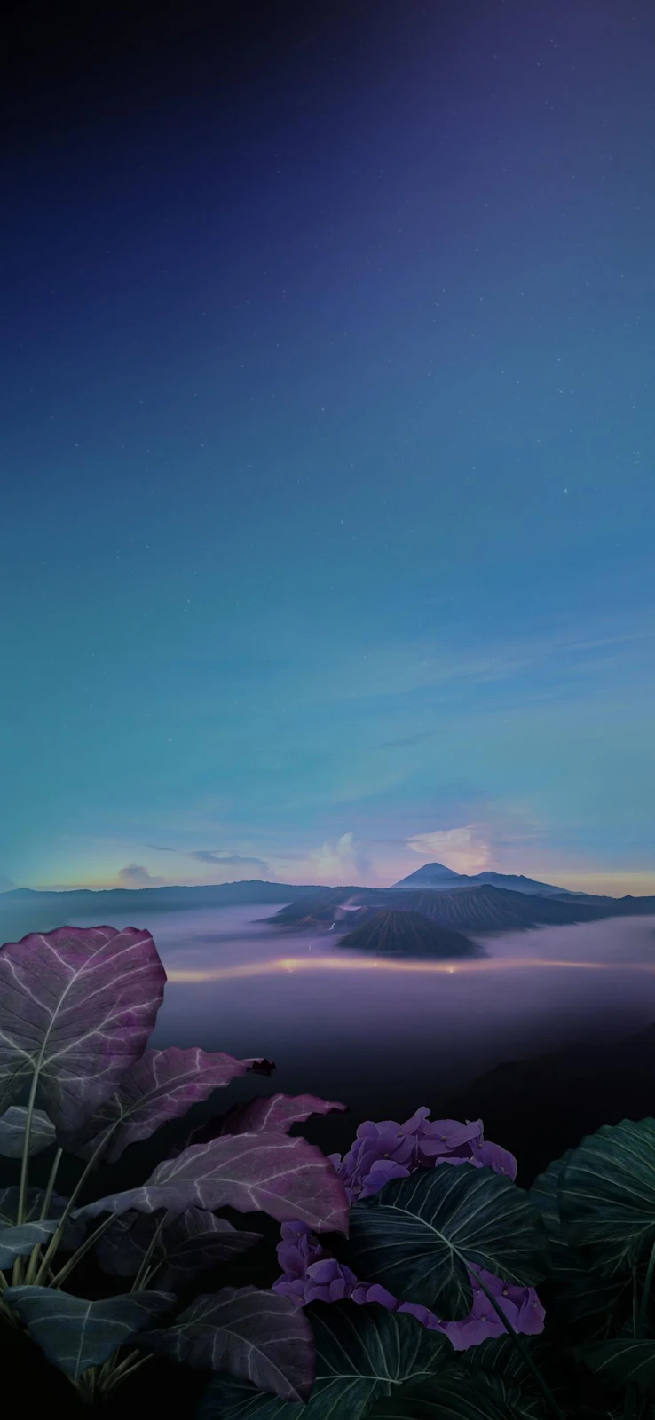 Twilight Volcano Over Misty Valley - Moody Nature Photography Full HD iPhone Wallpaper (1080x2340)