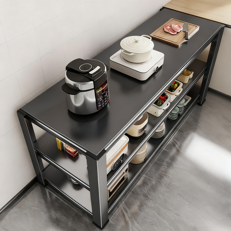 Carbon steel kitchen work table, 3 levels