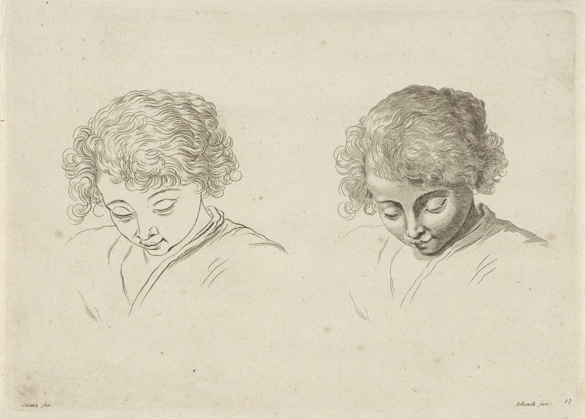 Study of the head of a child looking down 1675   1711