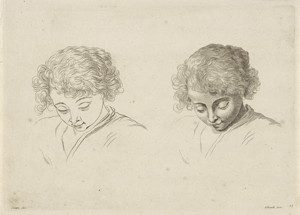 Study of the head of a child looking down 1675   1711