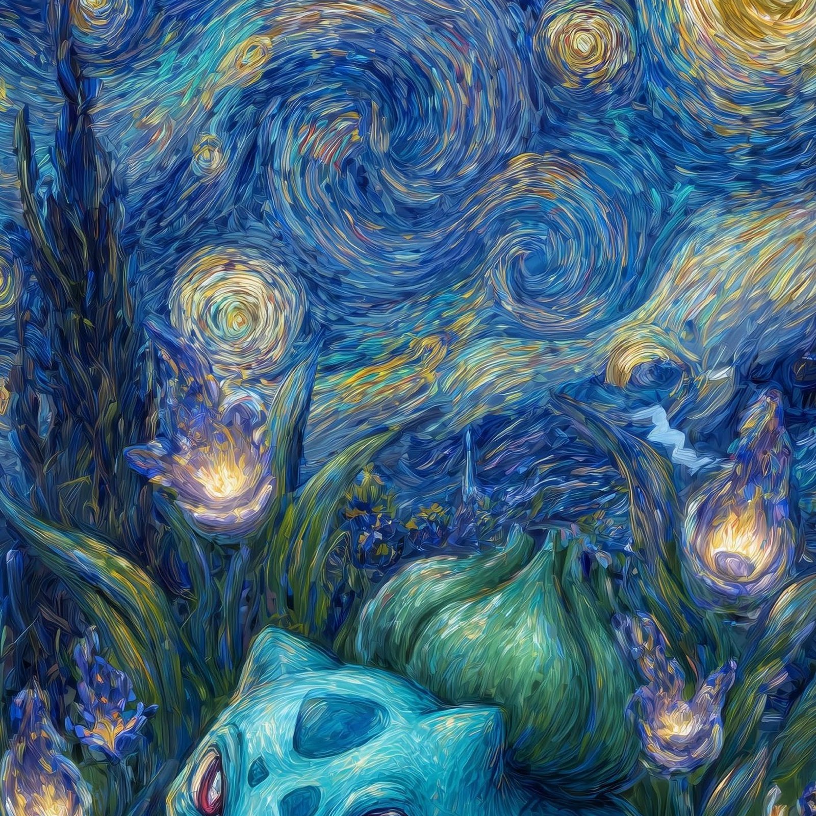 Download Bulbasaur Under A Starry Night Full HD iPhone