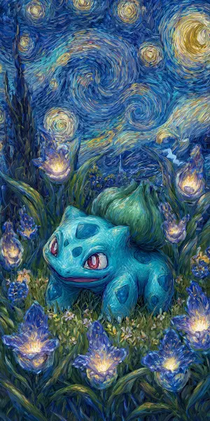 Bulbasaur Under A Starry Night Full HD iPhone Wallpaper Background