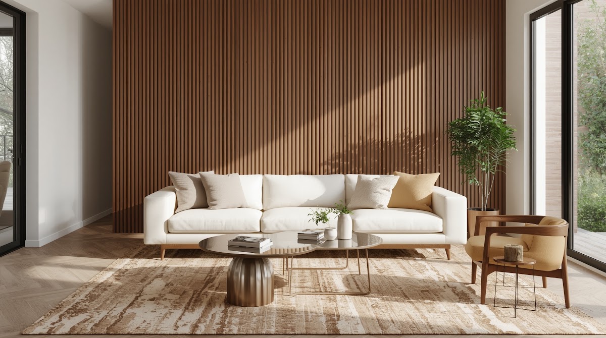 How to Make Chrome and Oak Decor Feel Cozy, Not Clinical - final inviting chrome and warm wood living room styling reveal