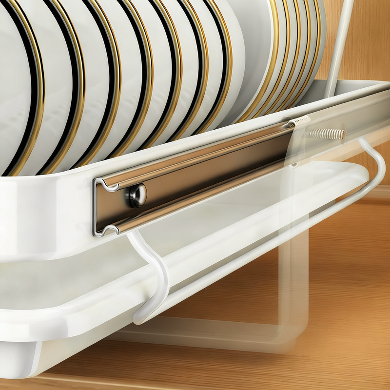 Pull-out dish shelf for kitchen cabinets