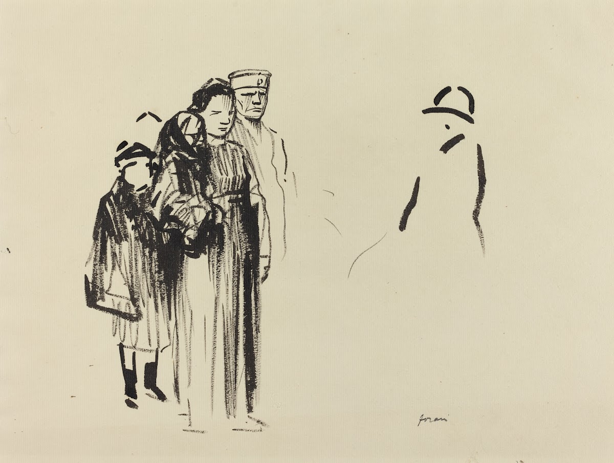 Woman and Two Children with German Soldiers c 1914 1919