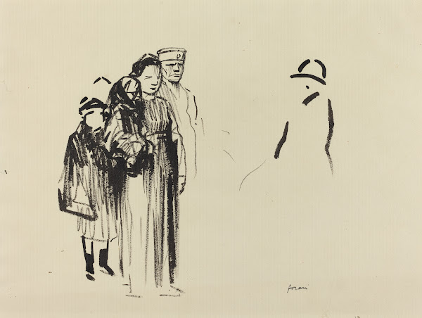 Woman and Two Children with German Soldiers c 1914 1919