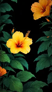 Tropical Yellow Hibiscus Flowers on Dark Background