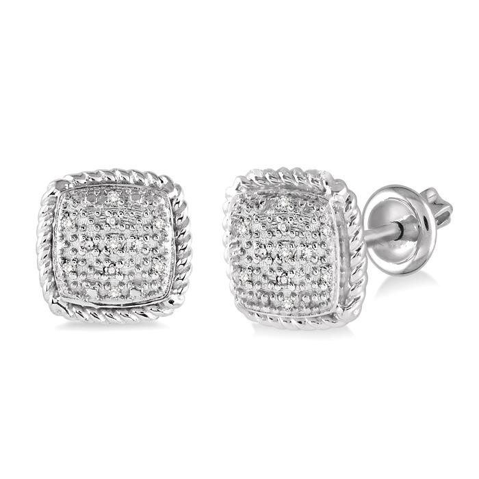 Silver Cushion Shape Diamond Earrings