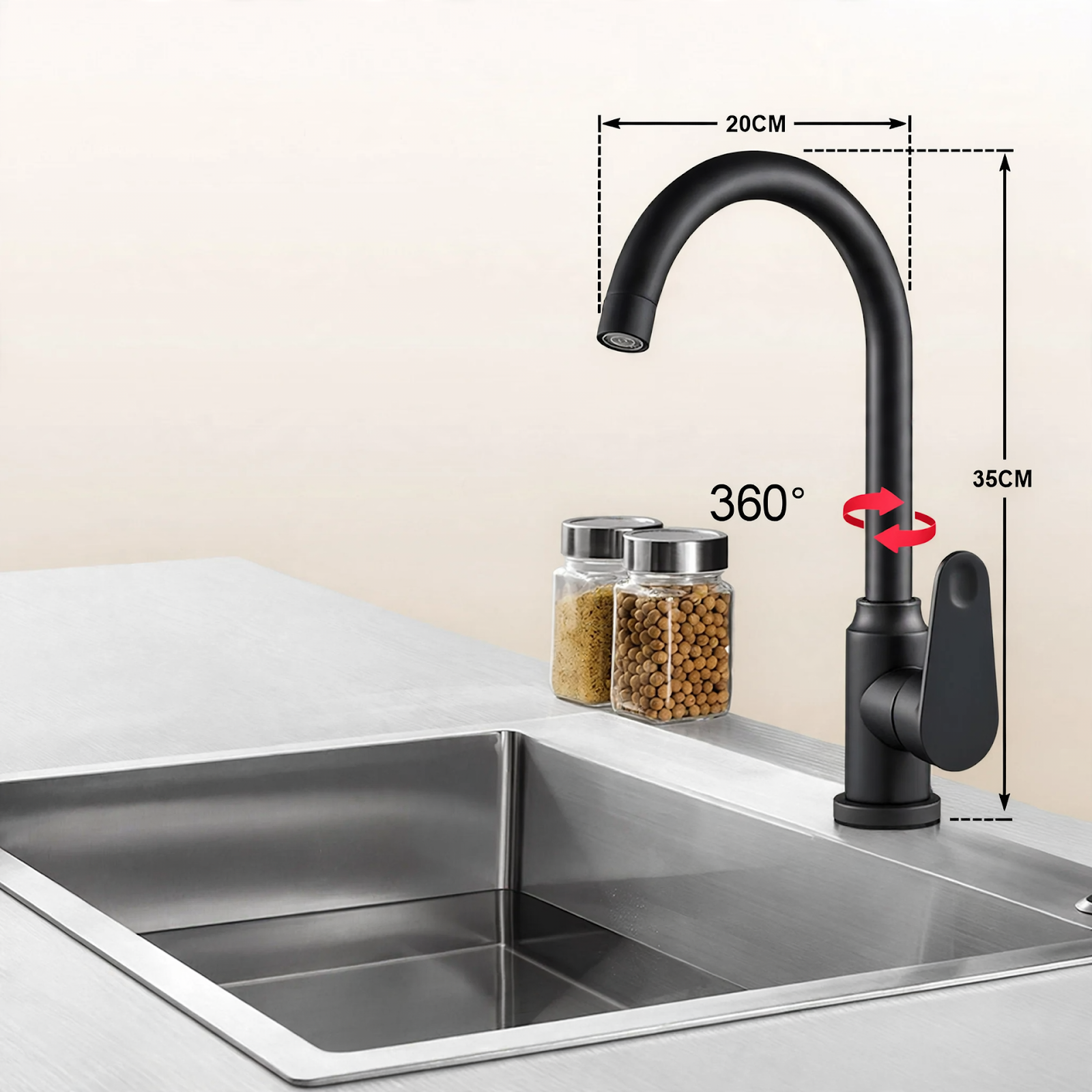 Küchenarmatur Edelstahl 304, Einhebel-Mischbatterie