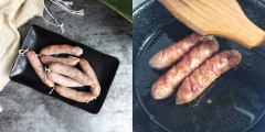 Bạn đun nóng một ít dầu ăn trong chảo, cho lạp xưởng vào chiên cho chín vàng là được.