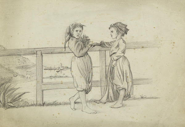 Deux fillettes devant une barrière de bois